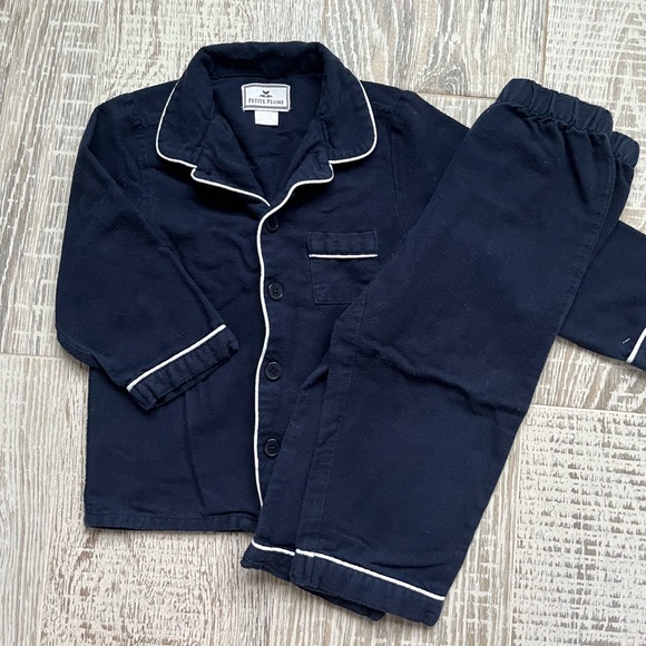 Petite Plume Navy Long Sleeve Cotton Blend Pajama Set Size 3T Kids Navy White - Picture 3 of 5
